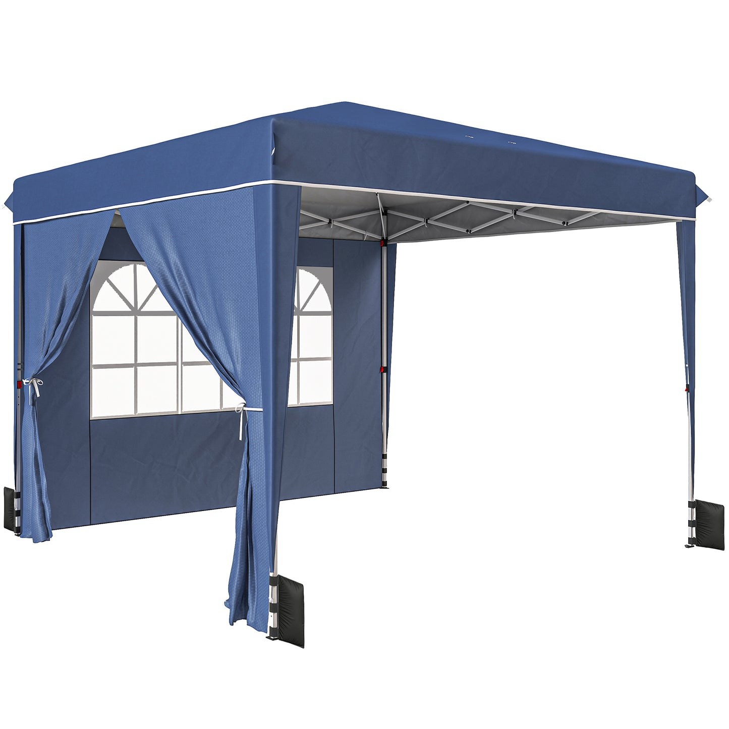 Foișor 3x3 m Pliabil Pop Up cu Înălțime Reglabilă, Foișor de Grădină cu Pereți Laterali, Saci de Nisip, Geantă de Transport, UV50+, pentru Exterior, Camping, Petreceri, Albastru Închis