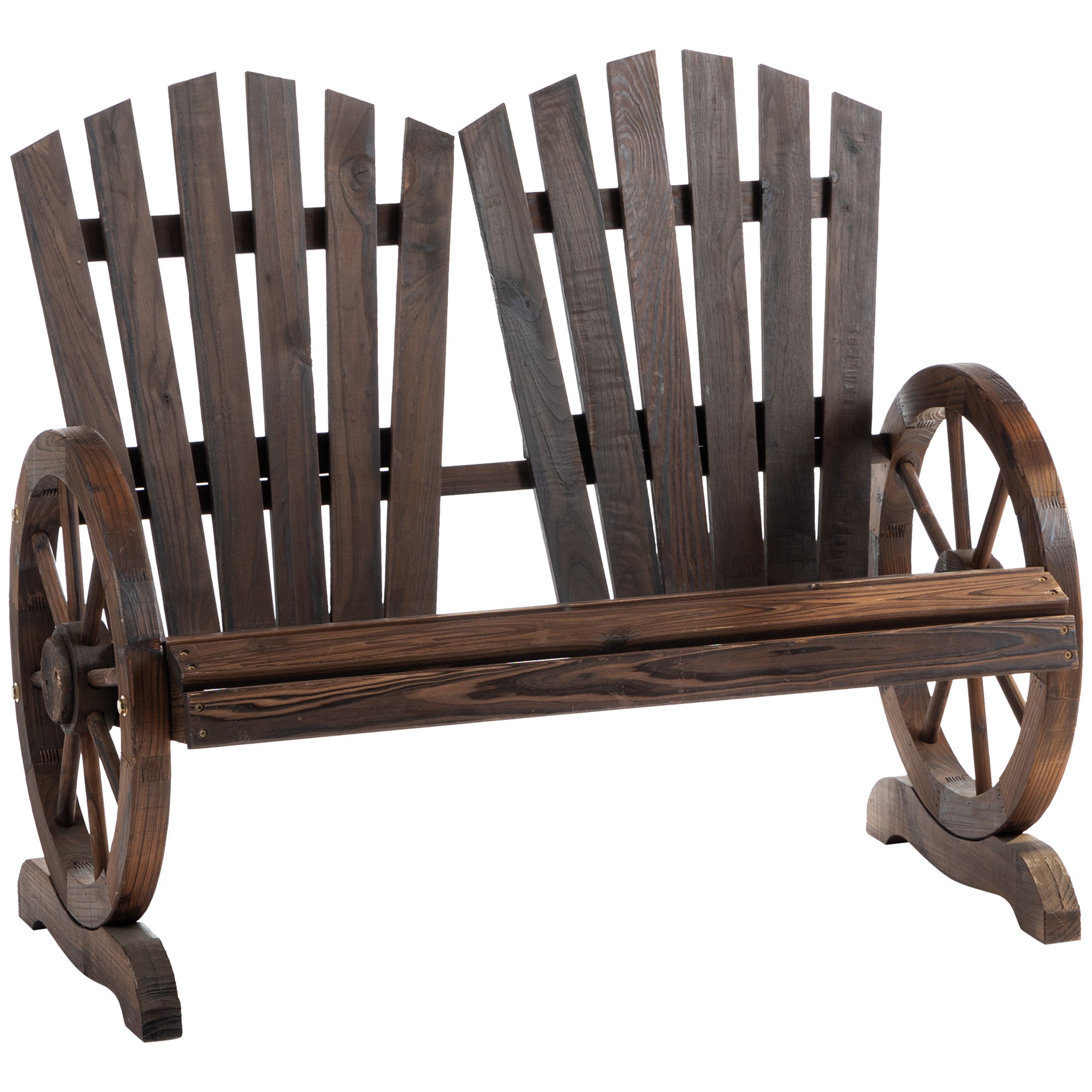 Bancă de Grădină din Lemn Stil Rustic cu Brațe în Formă de Roată, 108x66x95cm, Culoare Lemn