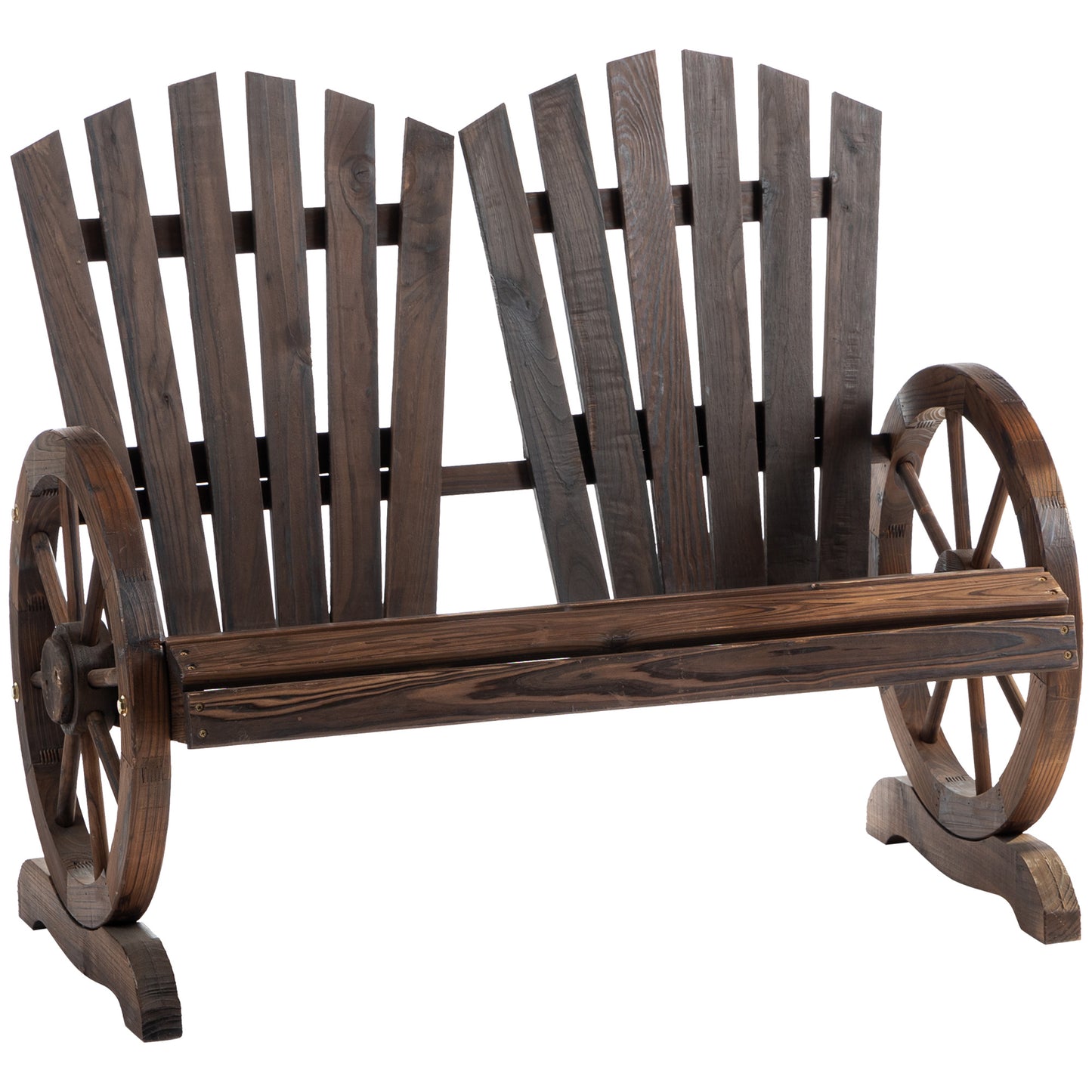 Bancă de Grădină din Lemn Stil Rustic cu Brațe în Formă de Roată, 108x66x95cm, Culoare Lemn
