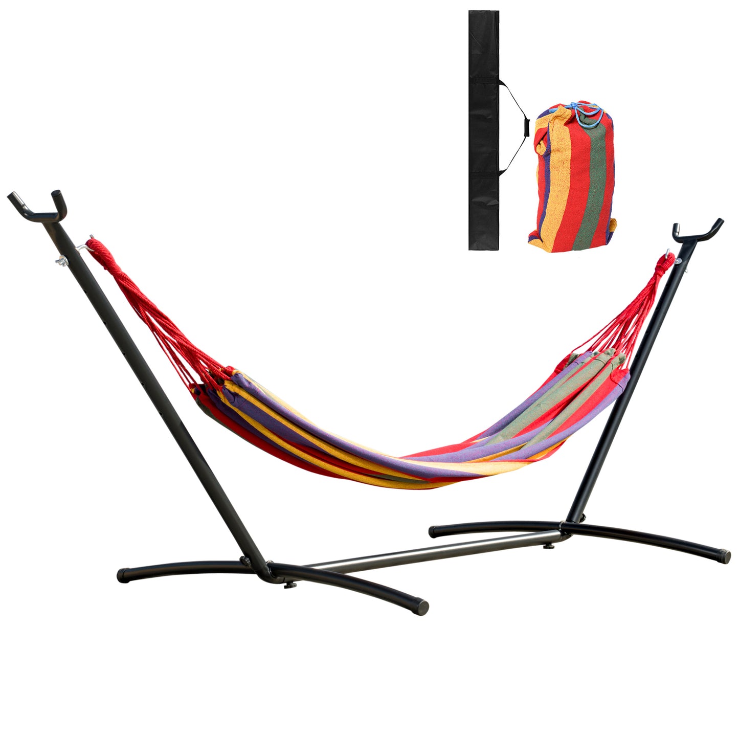 Hamac  Portabil cu suport din otel si bumbac multicolor