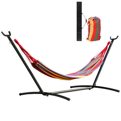 Hamac  Portabil cu suport din otel si bumbac multicolor