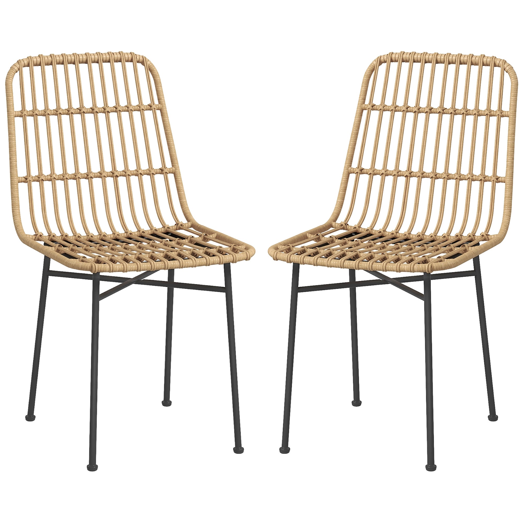 Set 2 Scaune pentru Bucătărie și Living, Stil Boho, din Ratan PE și Oțel, 45x57x83 cm, Galben