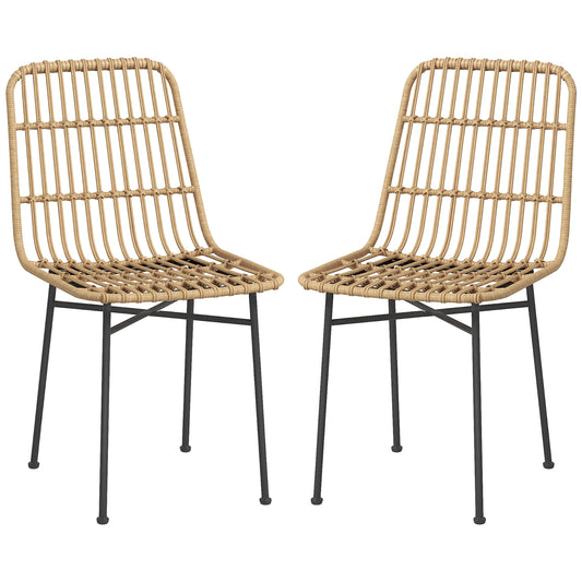 Set 2 Scaune pentru Bucătărie și Living, Stil Boho, din Ratan PE și Oțel, 45x57x83 cm, Galben