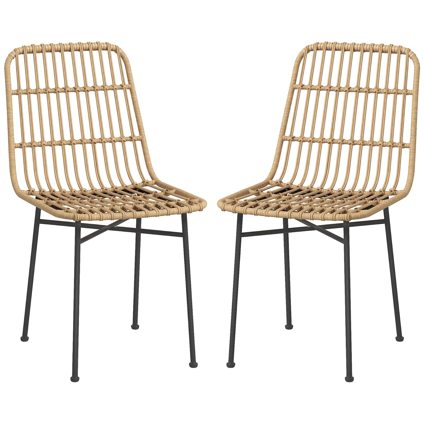 Set 2 Scaune pentru Bucătărie și Living, Stil Boho, din Ratan PE și Oțel, 45x57x83 cm, Galben