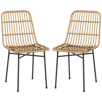 Set 2 Scaune pentru Bucătărie și Living, Stil Boho, din Ratan PE și Oțel, 45x57x83 cm, Galben