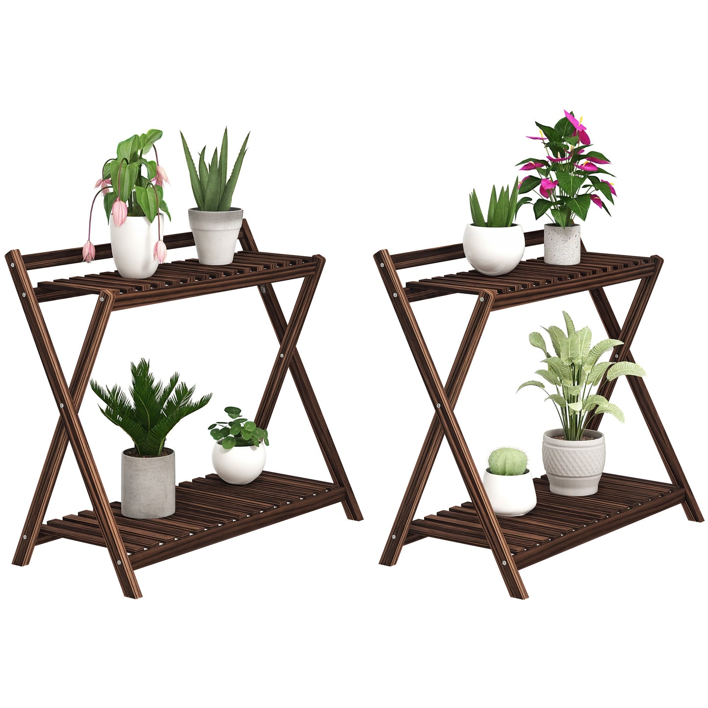 Set de 2 Suporturi pentru Plante cu 2 Niveluri, 73x36x64 cm, Maro