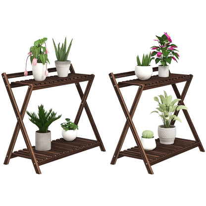 Set de 2 Suporturi pentru Plante cu 2 Niveluri, 73x36x64 cm, Maro