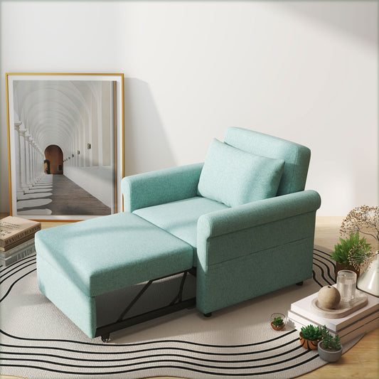Fotoliu de un singur loc cu spatar reglabil in 4 pozitii, tesatura cu efect de lenjerie respirabila si sezut captusit, 96x84,5x87,5 cm, verde