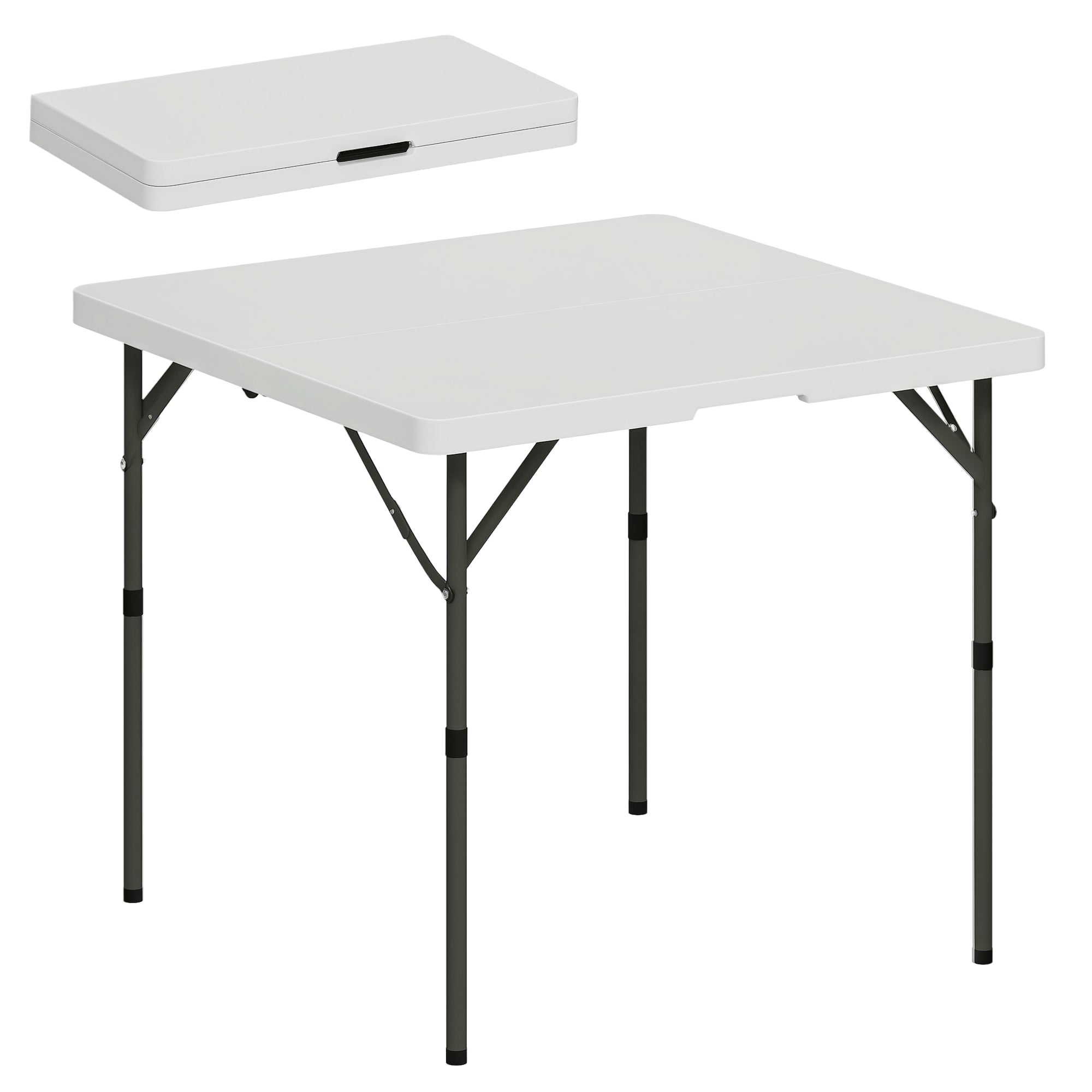 Masă de Camping Pliabilă cu 2 Înălțimi Reglabile, din HDPE și Metal, 86x86x74 cm, Alb