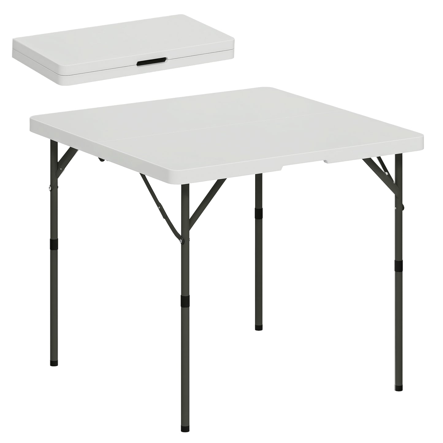 Masă de Camping Pliabilă cu 2 Înălțimi Reglabile, din HDPE și Metal, 86x86x74 cm, Alb