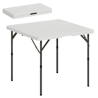 Masă de Camping Pliabilă cu 2 Înălțimi Reglabile, din HDPE și Metal, 86x86x74 cm, Alb