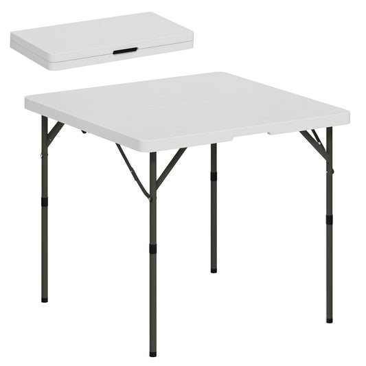 Masă de Camping Pliabilă cu 2 Înălțimi Reglabile, din HDPE și Metal, 86x86x74 cm, Alb