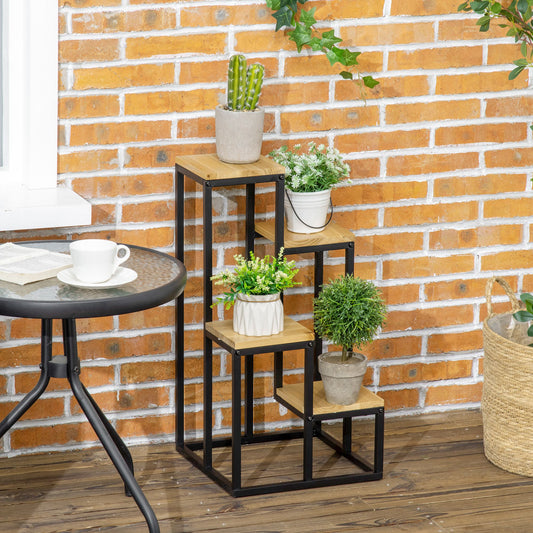 Etajeră pentru plante cu 4 niveluri din metal și lemn pentru interior și exterior, 34x34x66cm