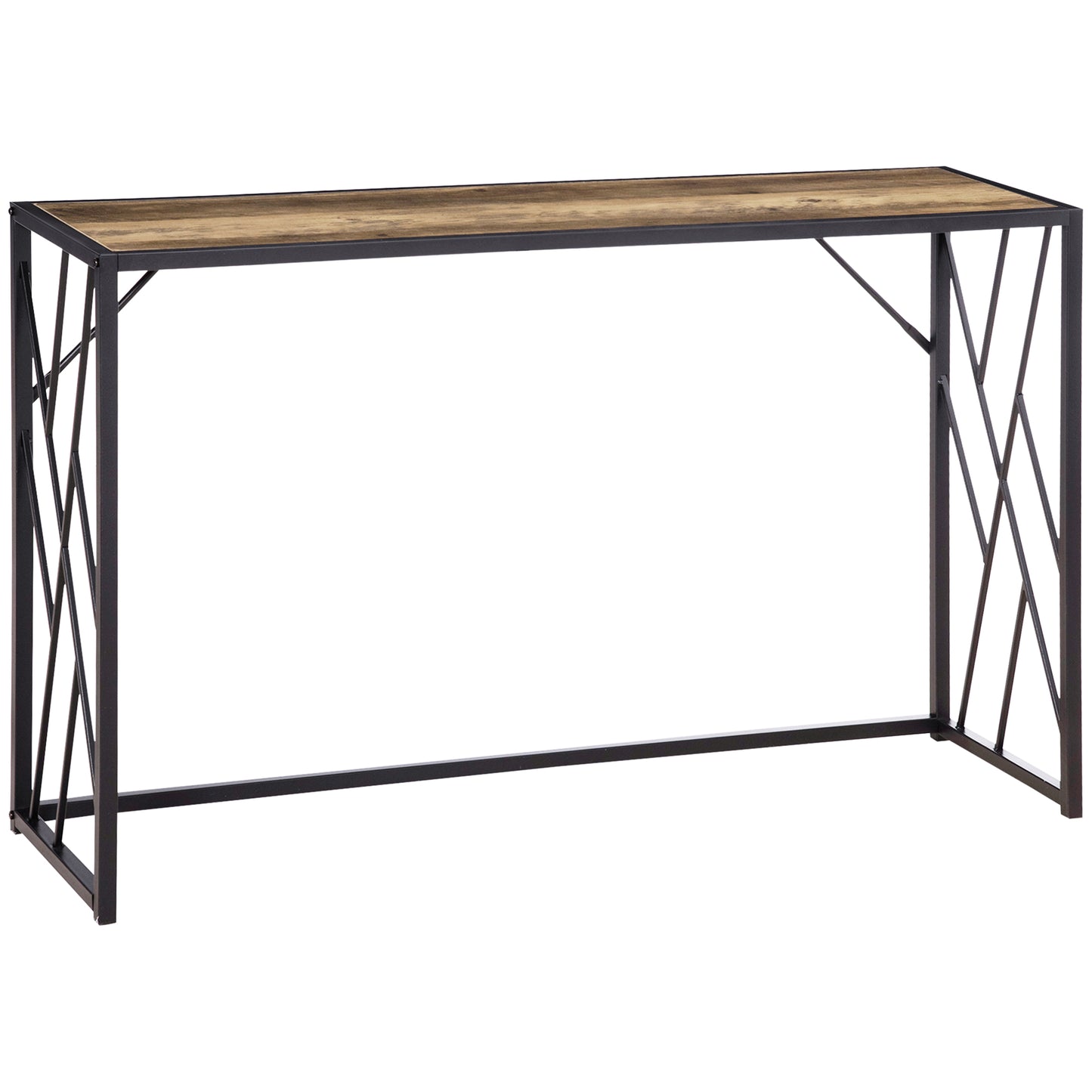 Consola 120cm, masa canapea industriala cu cadru metalic pentru sufragerie, hol, maro
