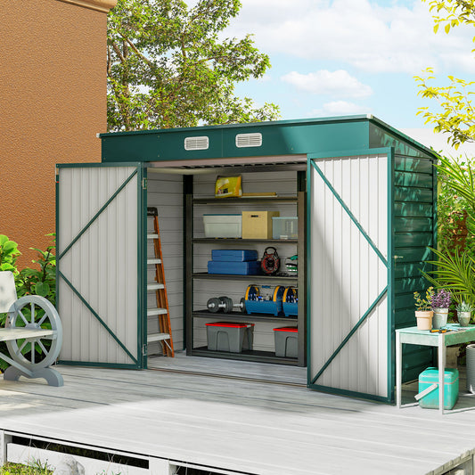 Magazie pentru unelte cu 2 orificii de aerisire și zăvor, din oțel, 249x121x183 cm, verde