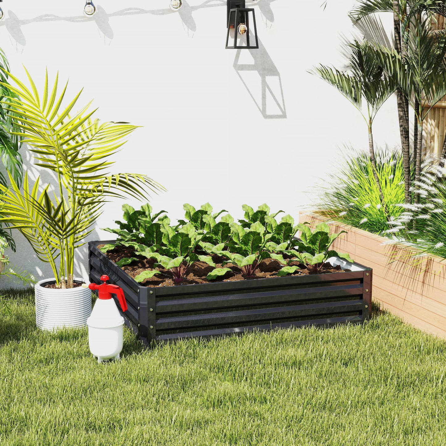 Pat de Gradina Inaltat Galvanizat de 120x120x30cm, Jardiniera Pat Inaltat cu Cadru din Otel pentru Legume, Flori, Plante si Plante Aromatice, Gri