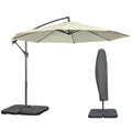 Umbrelă Suspendată cu Bază în Cruce, Greutăţi, Manivelă și Protecţie UV, Ø3x2.5 m, Bej