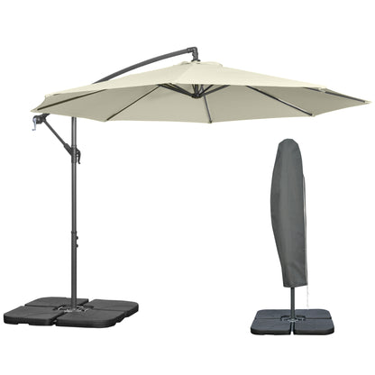 Umbrelă Suspendată cu Bază în Cruce, Greutăţi, Manivelă și Protecţie UV, Ø3x2.5 m, Bej