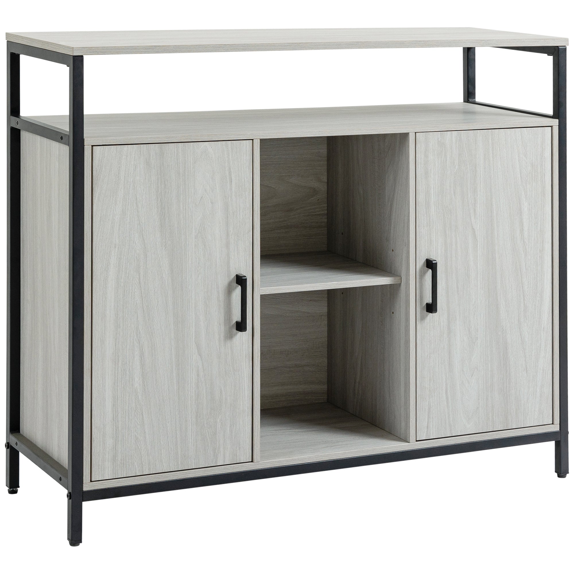 Comoda moderna din lemn cu rafturi, 100x34x87.2cm, gri deschis
