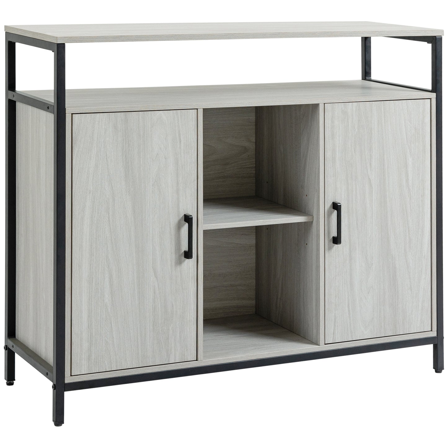 Comoda moderna din lemn cu rafturi, 100x34x87.2cm, gri deschis