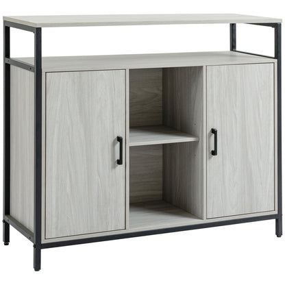Comoda moderna din lemn cu rafturi, 100x34x87.2cm, gri deschis