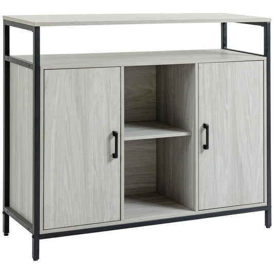 Comoda moderna din lemn cu rafturi, 100x34x87.2cm, gri deschis