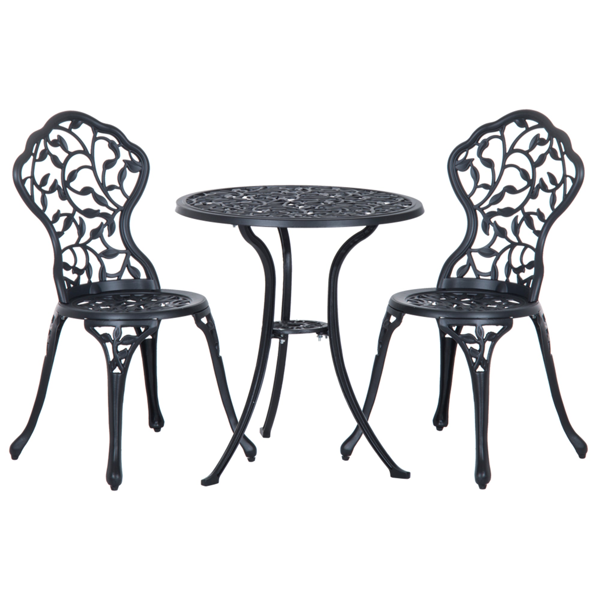 Set de Grădină 3 Piese cu 2 Scaune de Exterior și Masă Rotundă din Aluminiu, Negru