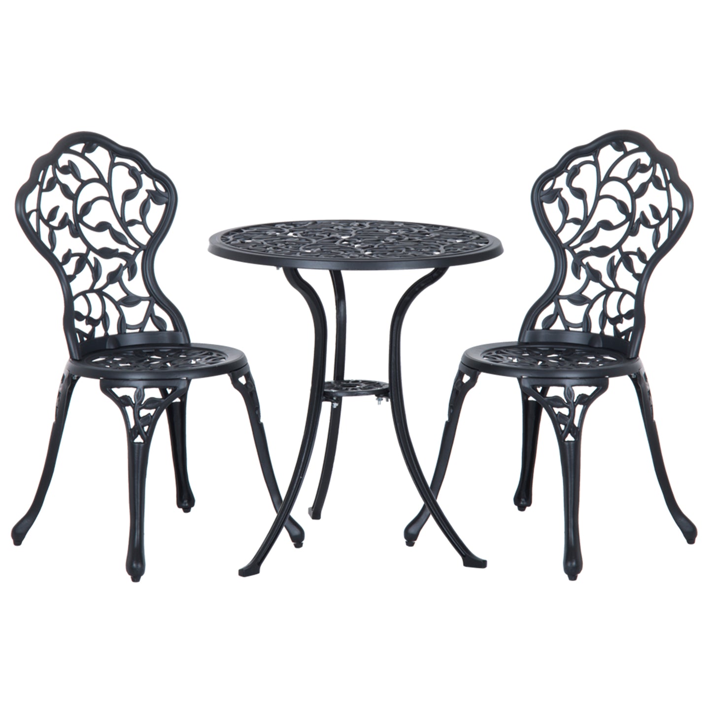 Set de Grădină 3 Piese cu 2 Scaune de Exterior și Masă Rotundă din Aluminiu, Negru