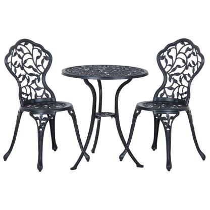 Set de Grădină 3 Piese cu 2 Scaune de Exterior și Masă Rotundă din Aluminiu, Negru