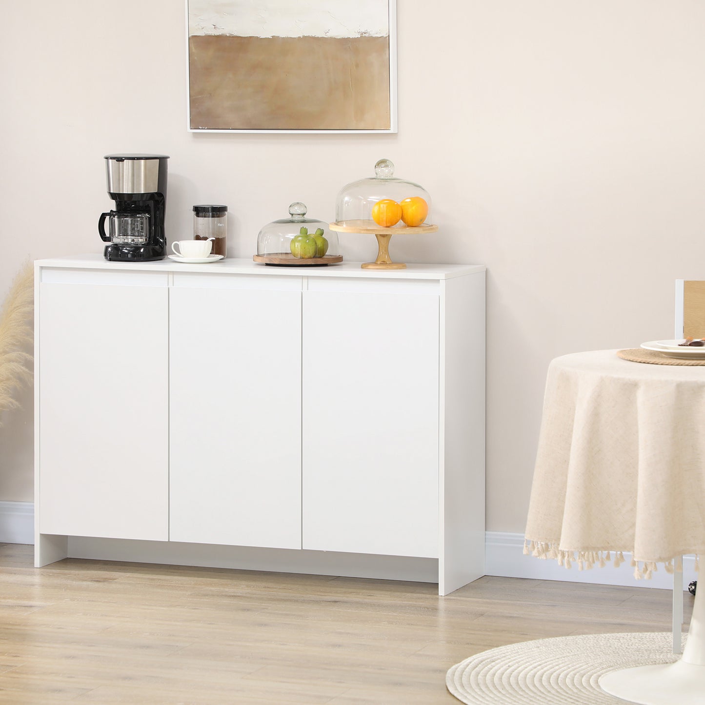 Bufet Modern cu 12 Rafturi Interioare  din PAL pentru Bucatarie, Sufragerie si Hol, 120x35x85 cm, Alb