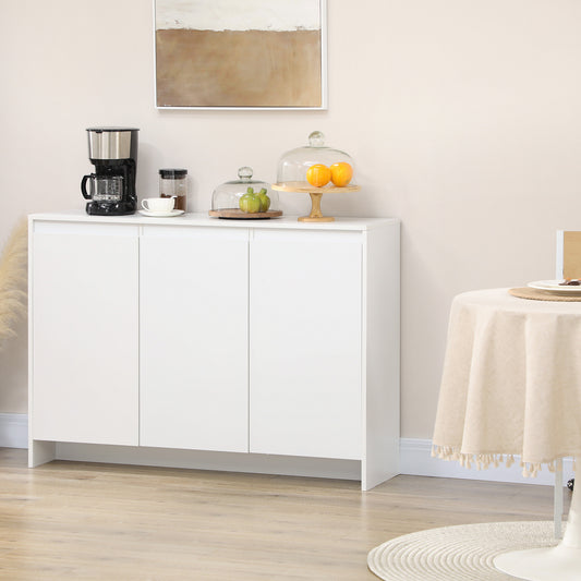 Bufet Modern cu 12 Rafturi Interioare  din PAL pentru Bucatarie, Sufragerie si Hol, 120x35x85 cm, Alb