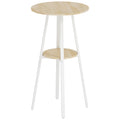 Masă Înaltă Rotundă cu Raft, Masă Modernă pentru Bucătărie sau Dining, PAL, Metal, Lemn Natural și Alb