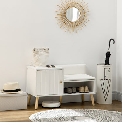 Dulap pentru Pantofi cu Bancă Tapițată și Dulap pentru 4 Perechi de Pantofi, 80x33x49cm, Alb