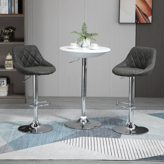 Set 2 Scaune de Bar Pivotante Reglabile in Inaltime din Imitatie de Piele Gri
