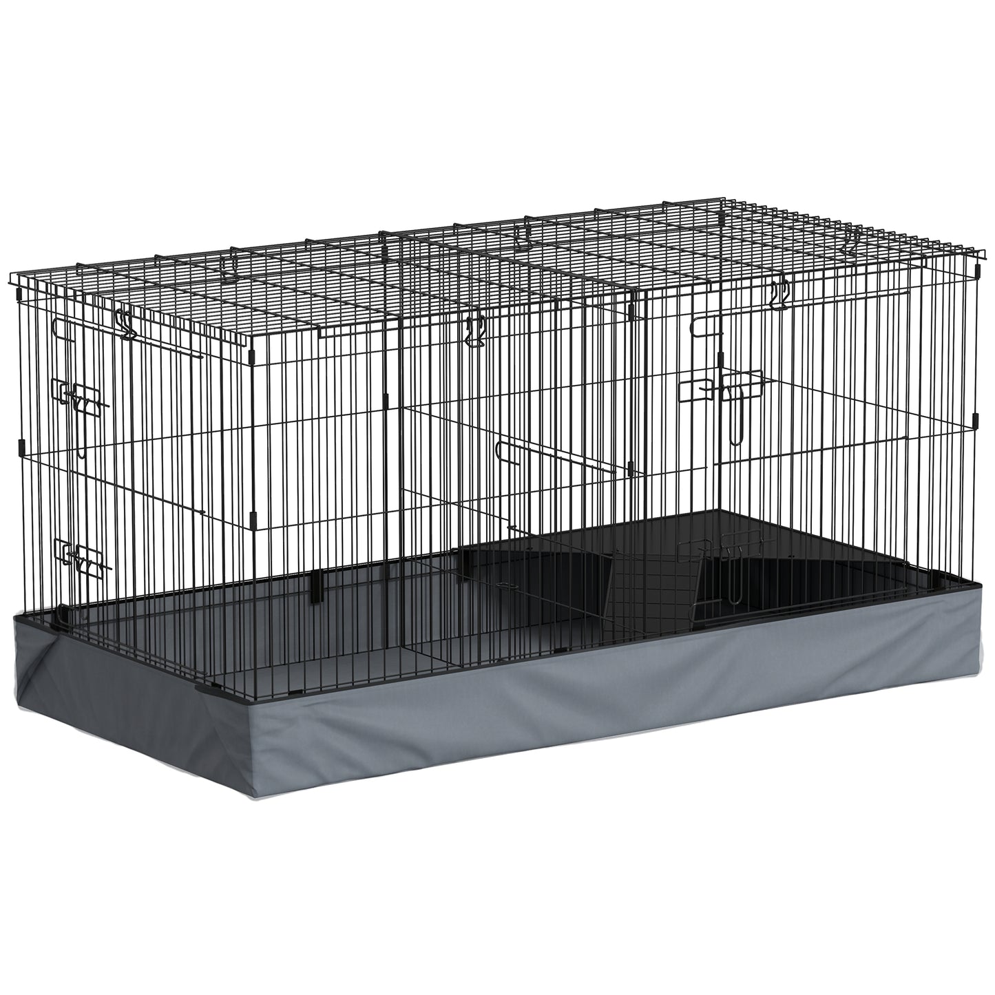 Cușcă pentru Animale Mici 2 în 1, Capac Detasabil și Secțiuni Separate, 121x61x61 cm, Negru