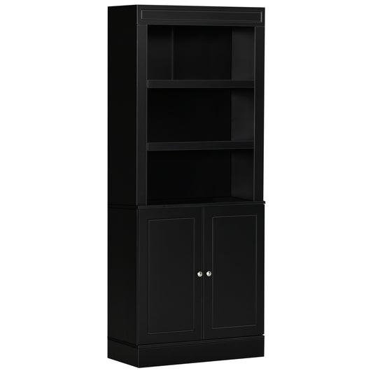 Bufet Bucatarie din Lemn  cu Etajere si Dulapior 2 Usi cu Polite Reglabile, 74,6x35,5x182,5cm