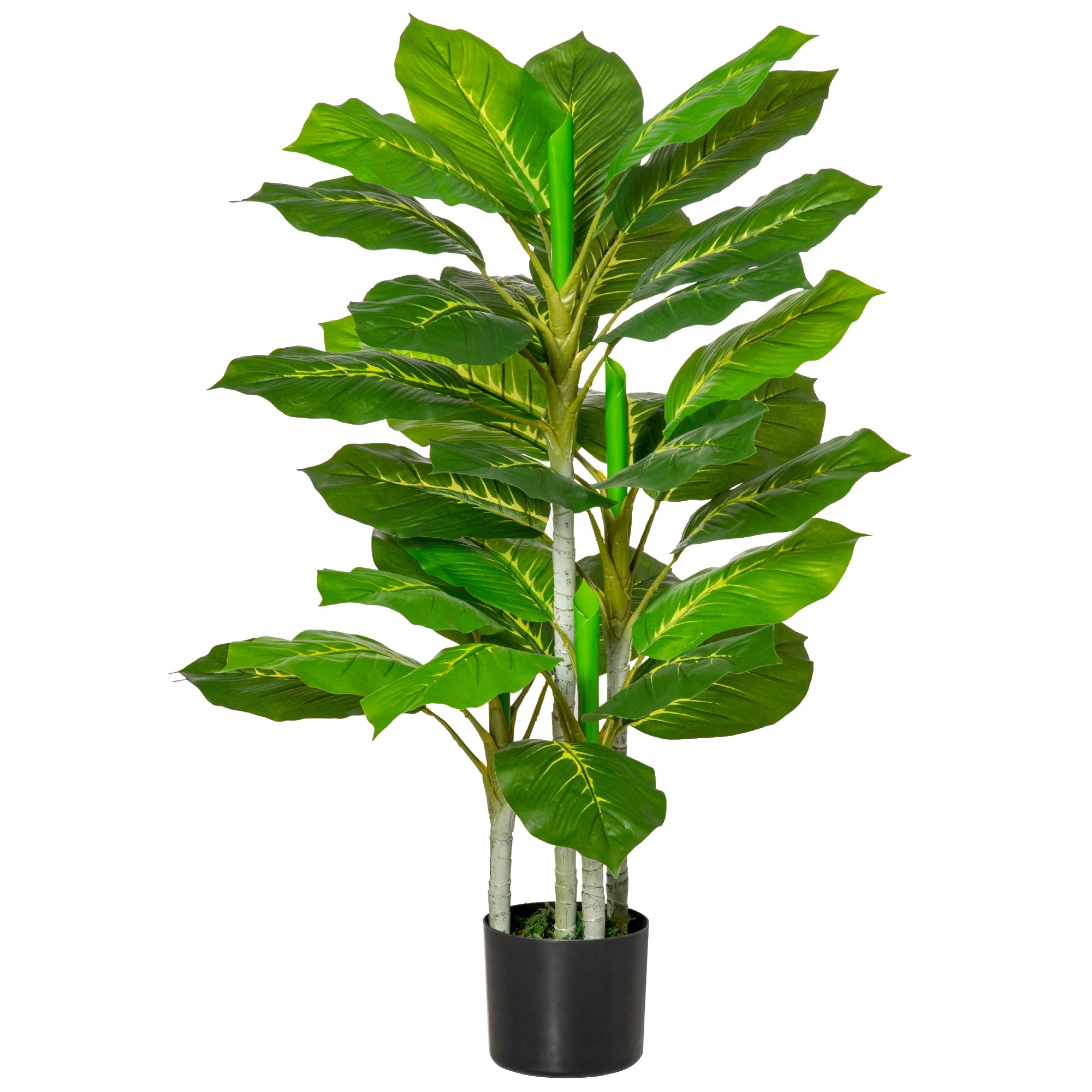 Plantă Artificială cu 33 de Frunze pentru Uz Interior și Exterior cu Ghiveci, Plantă Falsă în PEVA, PE și Ciment, 95 cm, Verde