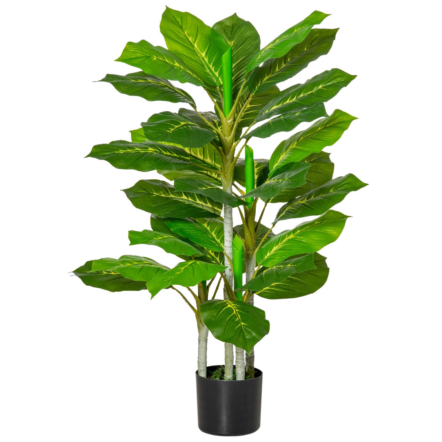 Plantă Artificială cu 33 de Frunze pentru Uz Interior și Exterior cu Ghiveci, Plantă Falsă în PEVA, PE și Ciment, 95 cm, Verde