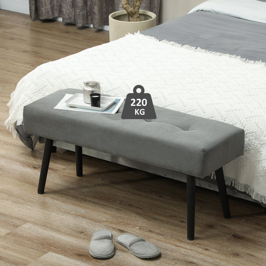 Bancă pentru capătul patului matlasată din material textil cu efect catifelat cu nervuri și oțel, 100x36x45 cm, gri