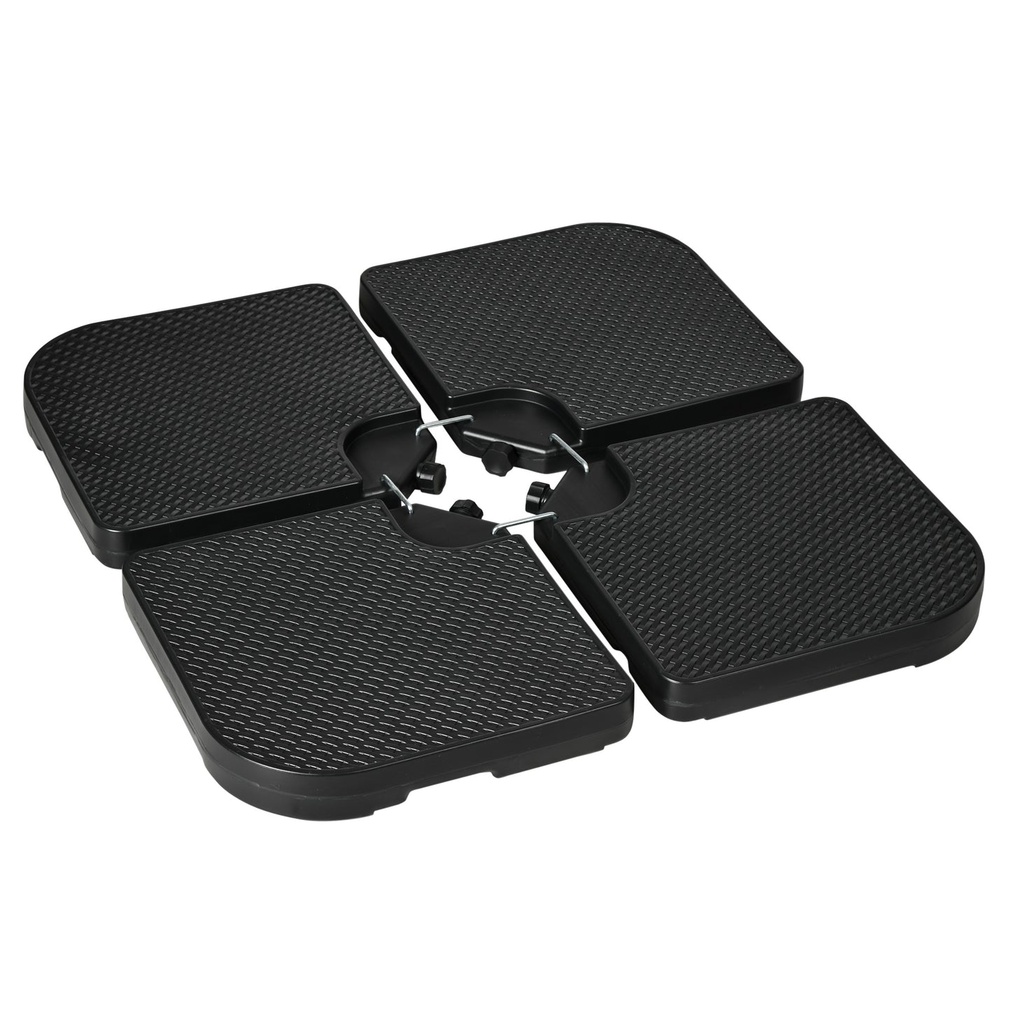 Bază  pentru Umbrelă Set 4 Bucăți Stivuibile cu Mânere Integrate, în HDPE, 100x100x8 cm, Negru