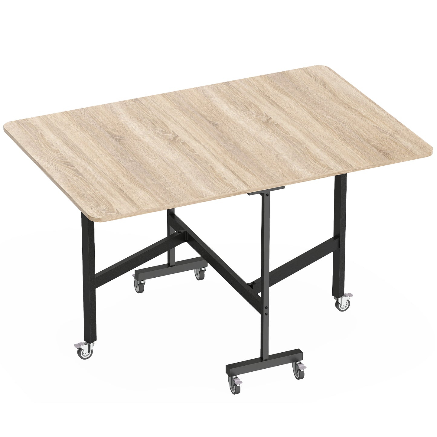 Masă Pliabilă pentru 4-6 Persoane cu 2 Extensii și Roți cu Frână, 120x80x73 cm, Stejar