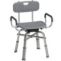 Scaun de Duș Rotativ cu Înălțime Reglabilă, Brațe și Spătar, Capacitate 150 kg, Gri