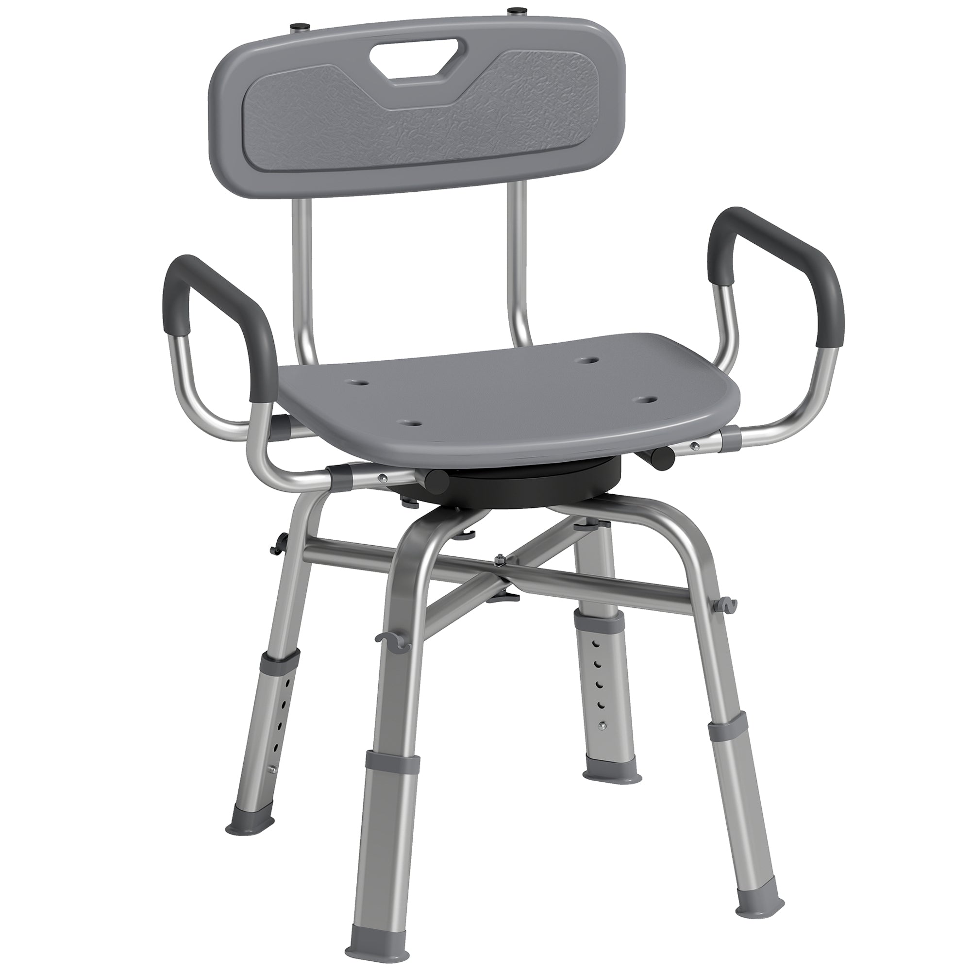 Scaun de Duș Rotativ cu Înălțime Reglabilă, Brațe și Spătar, Capacitate 150 kg, Gri