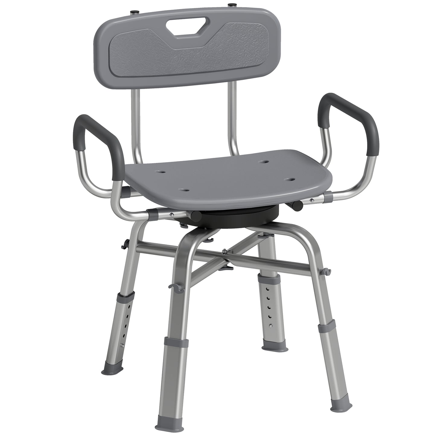 Scaun de Duș Rotativ cu Înălțime Reglabilă, Brațe și Spătar, Capacitate 150 kg, Gri