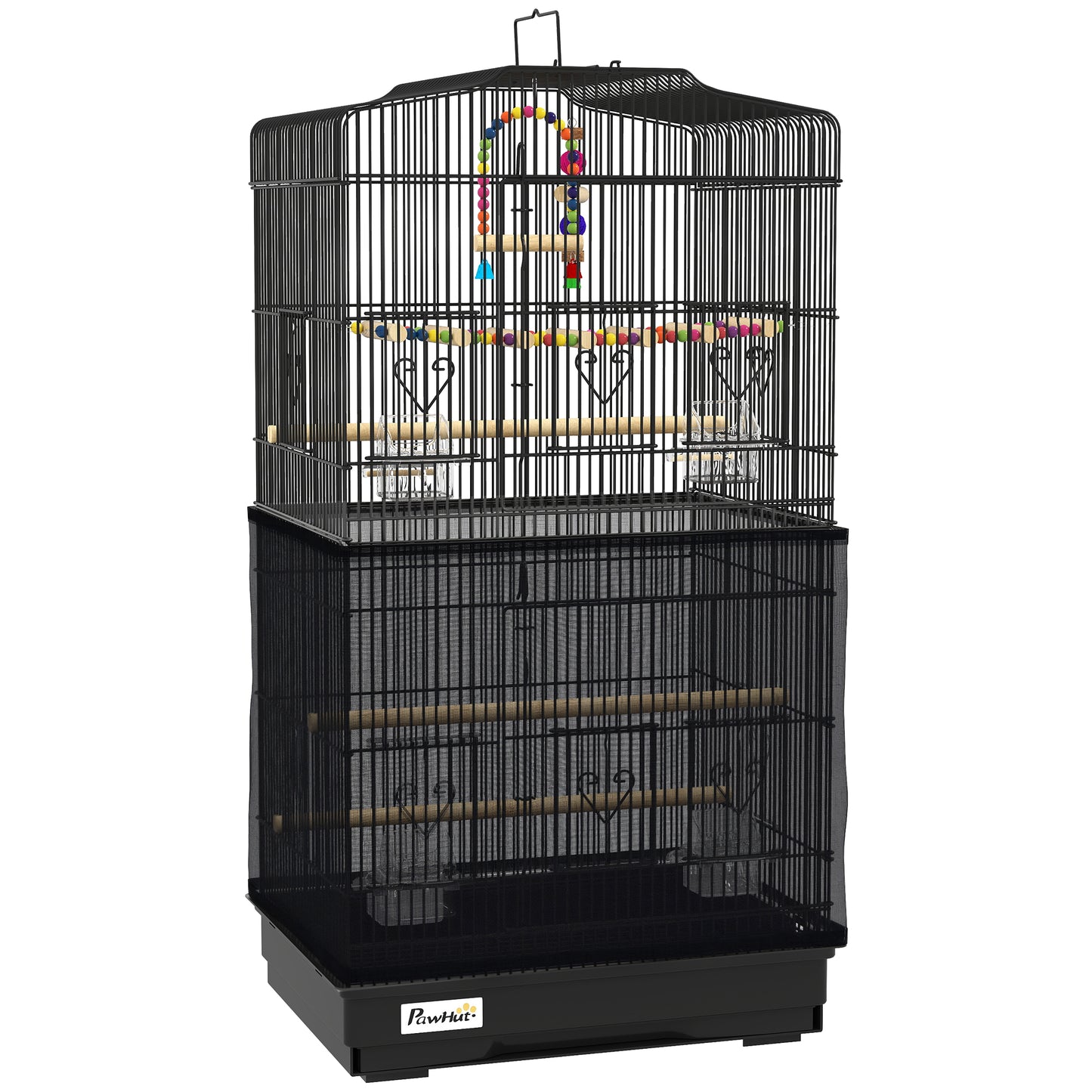 Colivie pentru pasari cu Stinghii, Leagan si boluri, Voliera din Metal si Plastic, 46.5x35.5x92 cm, Negru