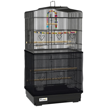 Colivie pentru pasari cu Stinghii, Leagan si boluri, Voliera din Metal si Plastic, 46.5x35.5x92 cm, Negru