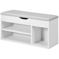 Pantofar cu Bancă de Depozitare, Dulap pentru Pantofi Space Saver cu Compartimente Deschise, Șezut Tapițat, Alb