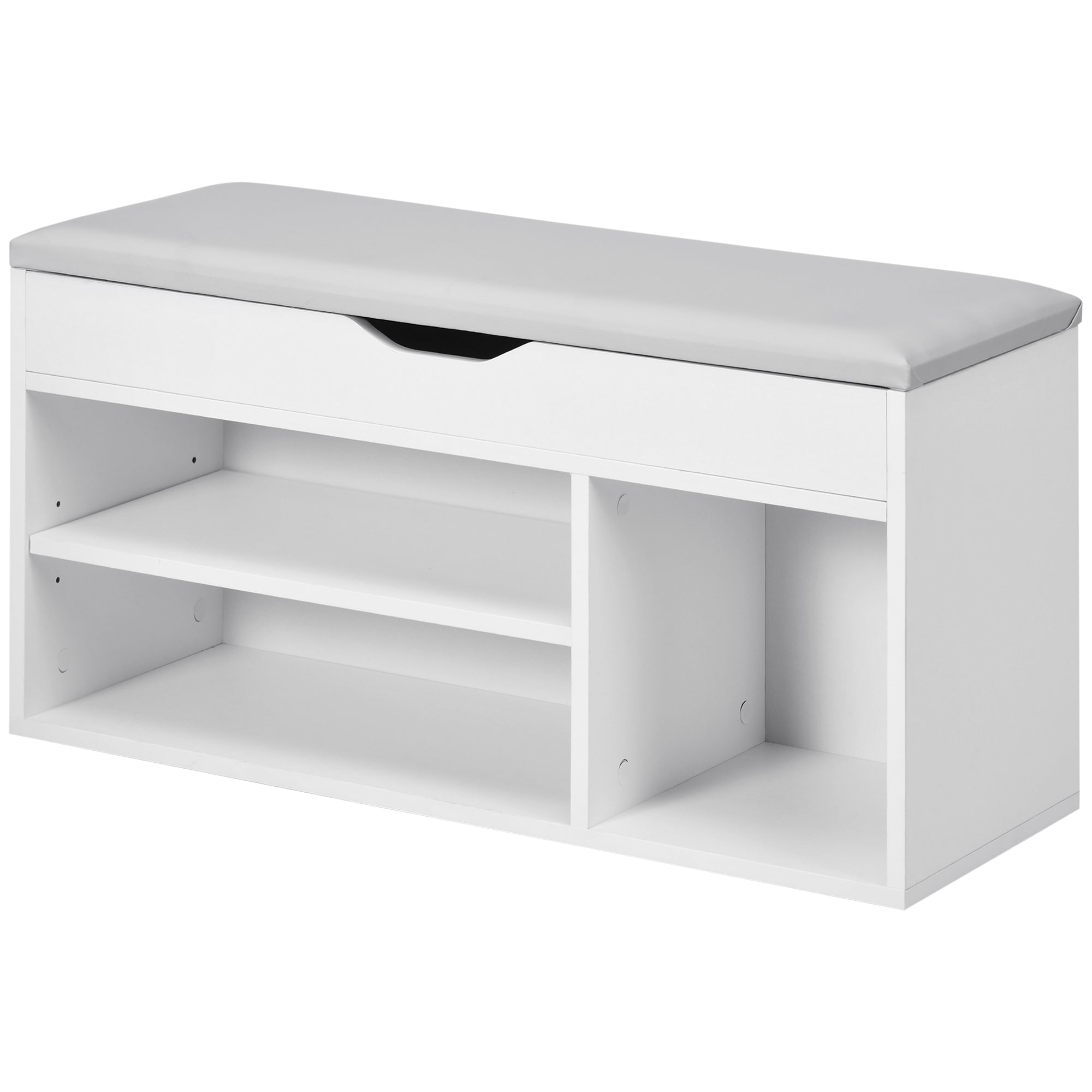 Pantofar cu Bancă de Depozitare, Dulap pentru Pantofi Space Saver cu Compartimente Deschise, Șezut Tapițat, Alb