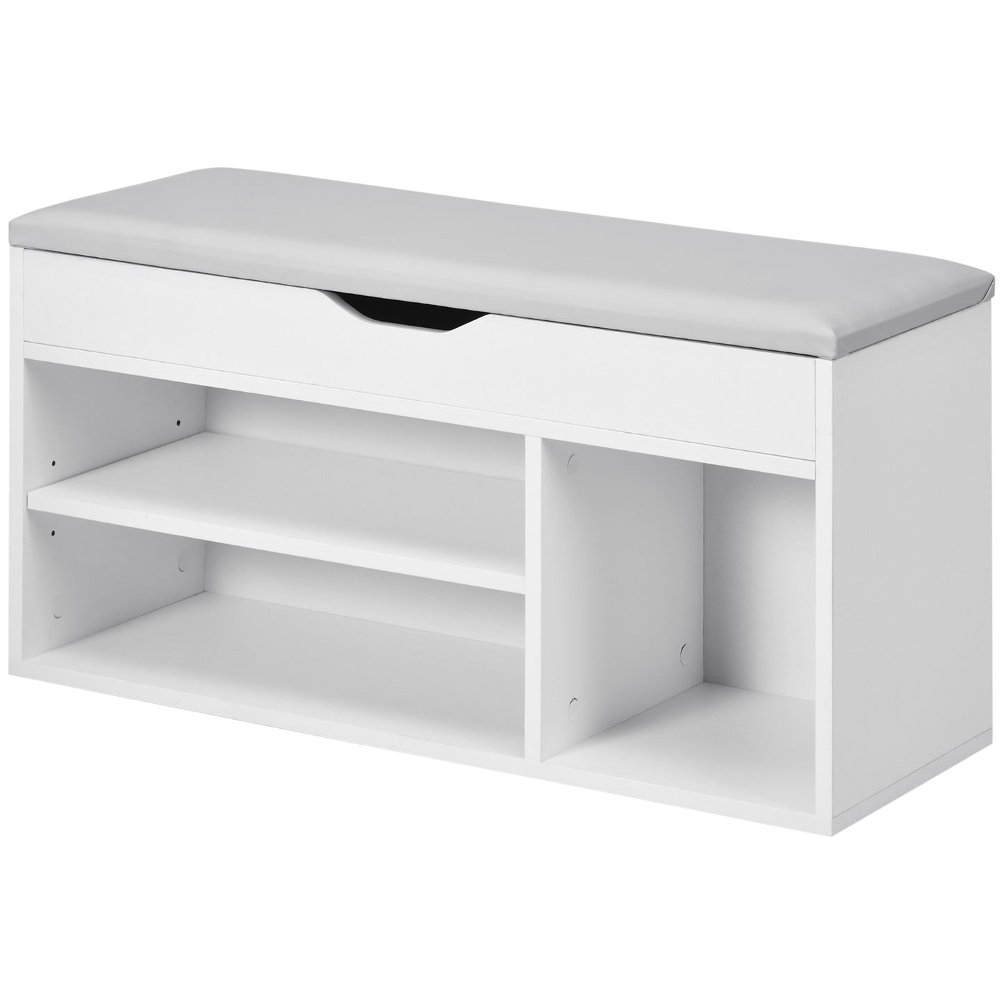 Pantofar cu Bancă de Depozitare, Dulap pentru Pantofi Space Saver cu Compartimente Deschise, Șezut Tapițat, Alb