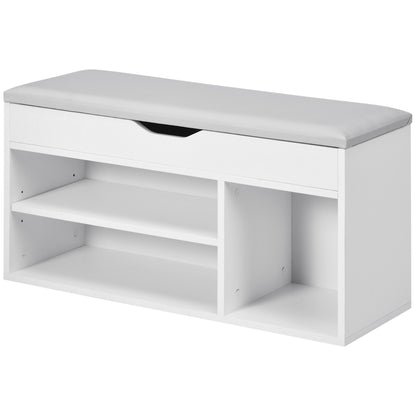 Pantofar cu Bancă de Depozitare, Dulap pentru Pantofi Space Saver cu Compartimente Deschise, Șezut Tapițat, Alb